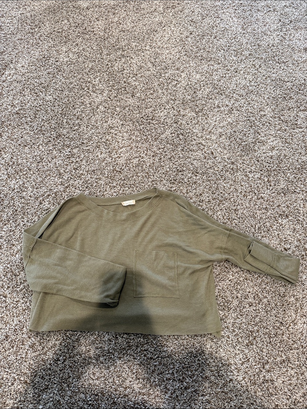 Altar’d State Light Olive Green Waffle Knit Cropped Long Sleeve
